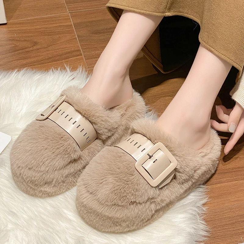 Shoes Woman 2024 House Slippers Platform Luxury Slides Fur Flip Flops Heeled Mules Cover Toe Pantofle On A Wedge Designer