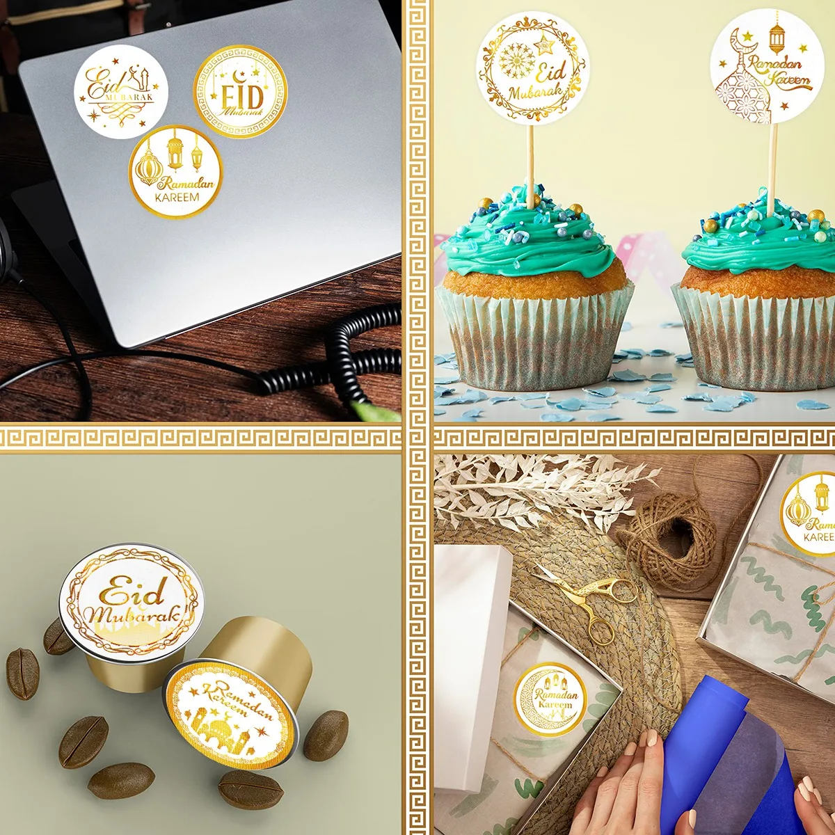 500 قطعة ملصقات عيد مبارك ملصقات ذهبية بيضاء للمنزل 2026 رمضان كريم إسلامي حفلة عيد الأضحى هدايا رمضان مبارك #6