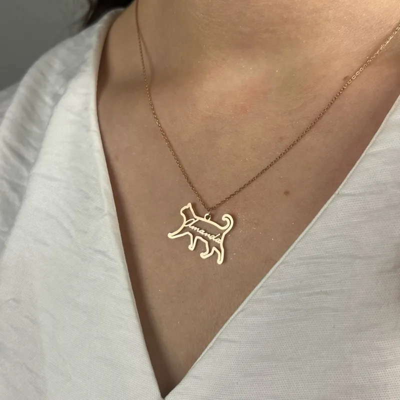 Custom Cute Cat Name Necklace Family Member Pet Jewelry Stainless Steel Pendant Pussy Nickname Necklace Women Children Gifts