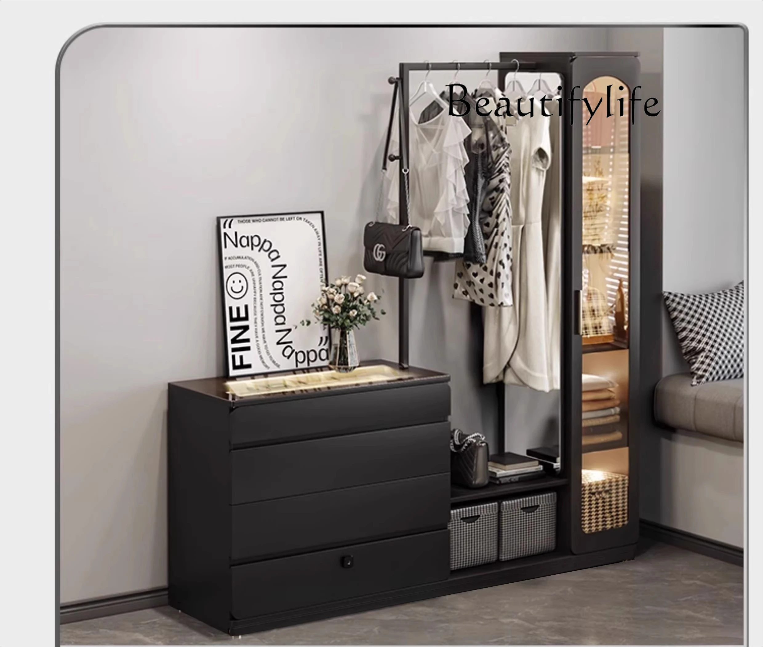 

Simple wind floor-to-ceiling hangers, drawers, integrated household bedrooms, retractable full-length mirrors, multi-functional