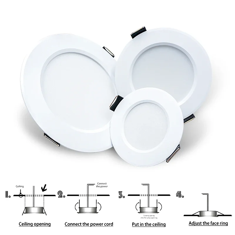 10 pçs/lote LED Downlight 5W 9W 12W 15W 18W Recesso Rodada Led Lâmpada Do Teto AC110V 220V DC12V 24V Iluminação Interior Branco Quente/Frio