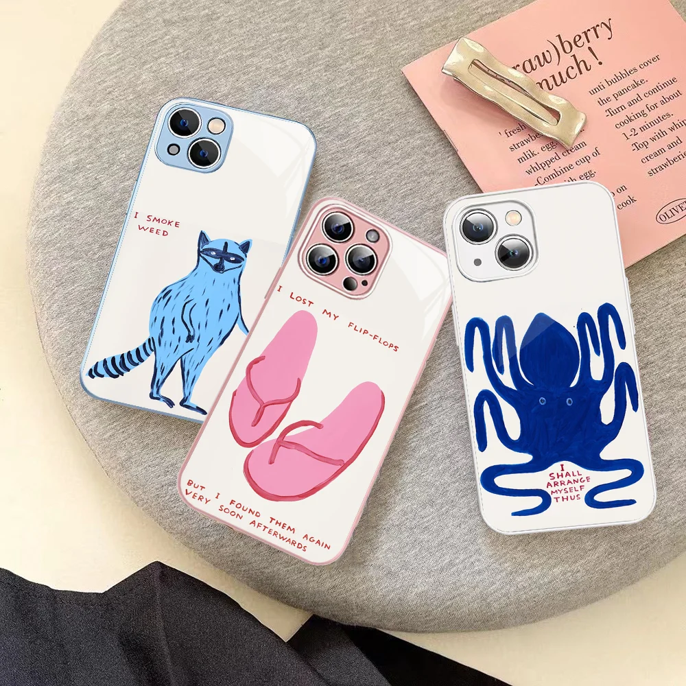 

David Shrigley Visual Arts Phone Case Tempered Glass For Iphone 14 13 12 11 Pro Mini XS MAX 14Plus X XS XR Fundas