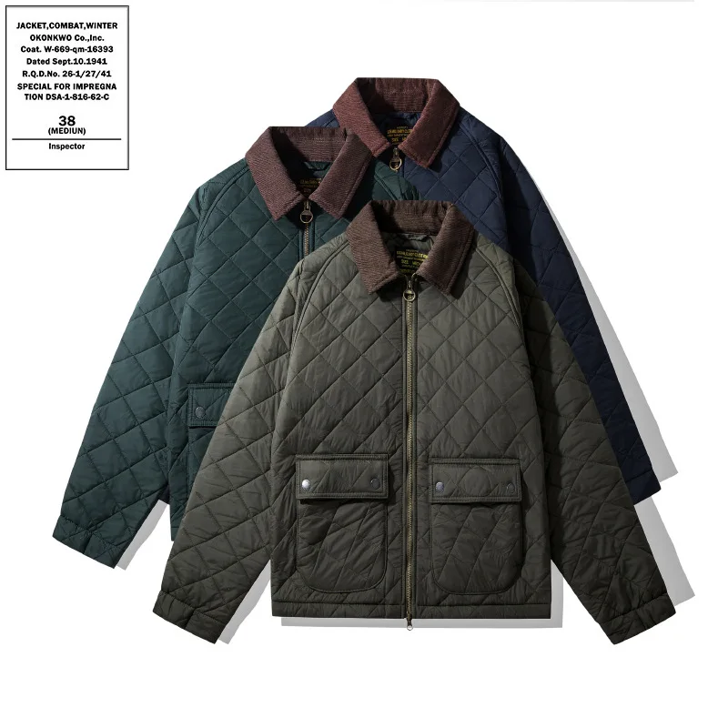 OKONKWO Corduroy Dom Quilted Jacket Coat Diamond Grid Cotton Clothes Liddesdale Outdoor Workwear Hiking Travel Camping Riding To