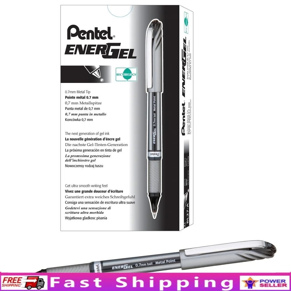

Жидкие гелевые ручки EnerGel NV, 12 шт., быстросохнущие, устойчивые к размазыванию чернил, без латекса, средние точки, принадлежности для письма из переработанного пластика