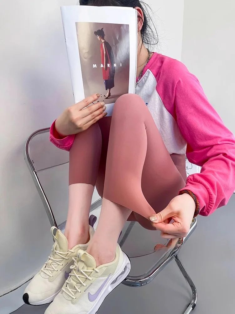 슬림핏 요가 팬츠 여성용 여름 얇은 하이웨이스트 소형 사이즈 베이스 레이어 팬츠 팔부 스포츠 팬츠