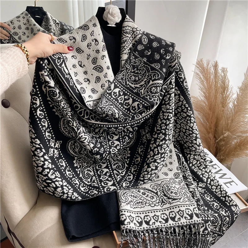 New Winter Warm Cashmere Wraps Women Scarf Luxury Design Pashmina Thick Shawl Blanket  Travel Poncho Stoles