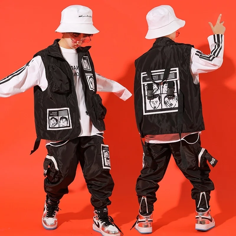 Boys' hip hop hip-hop dance suit boys' Jazz walk show children's work clothes waistcoat big boys' drum performance clothes trend