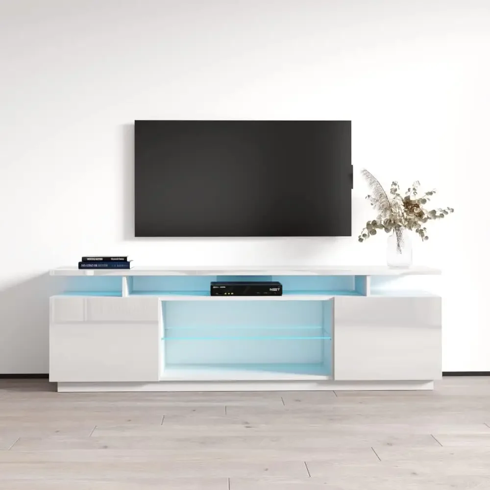 TV Stand with Matte Glossy Finish - Modern High Gloss TV Stand with Storage Cabinets