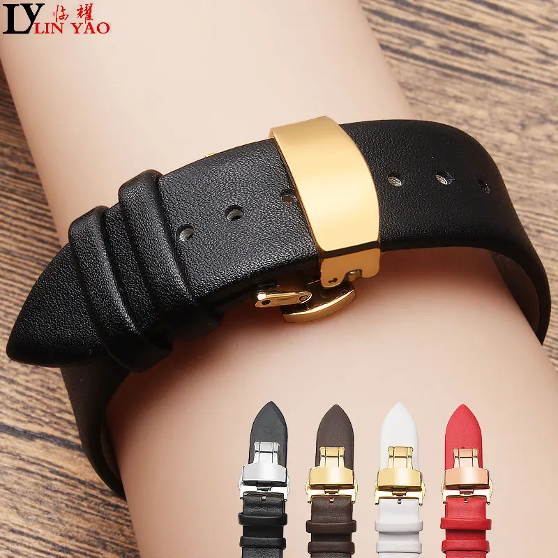 Metal butterfly buckle Watch Band women 12mm-22mm Genuine Leather Watch men Straps Bracelet ,Apply to tissot,ck,dw watch band