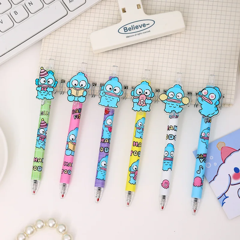 24pcs/48pcs New Cartoon Sanrio Hangyodon Patch Press Pen Clown Fish Plastic Patch Gel Pen Student Stationery Wholesale