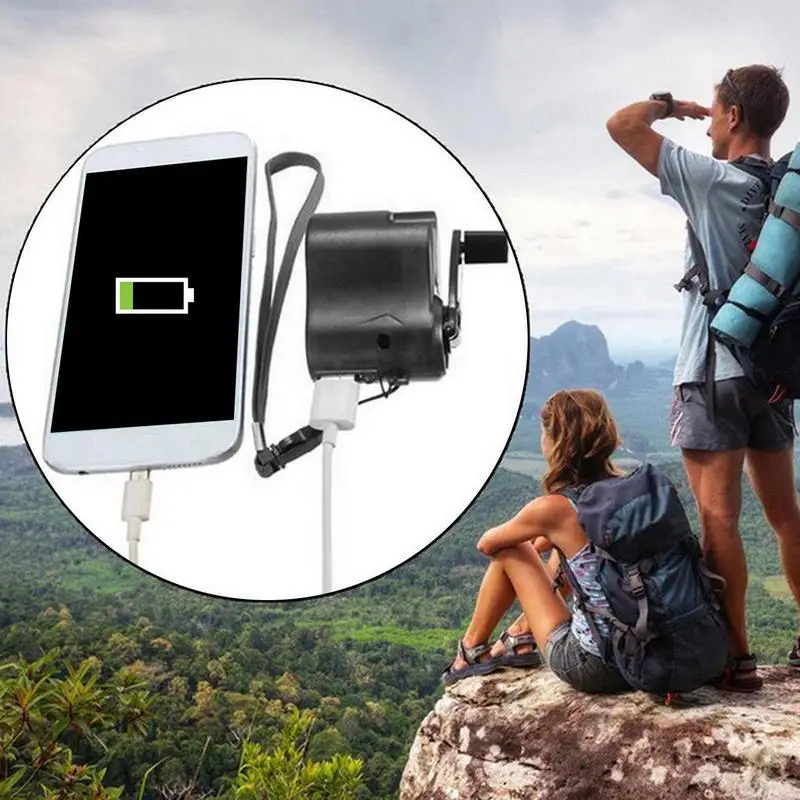 Chargeur à manivelle de camping, manivelle manuelle, production d'énergie, outils d'éclairage avec port USB, lumière LED, mini charge de banque d'alimentation