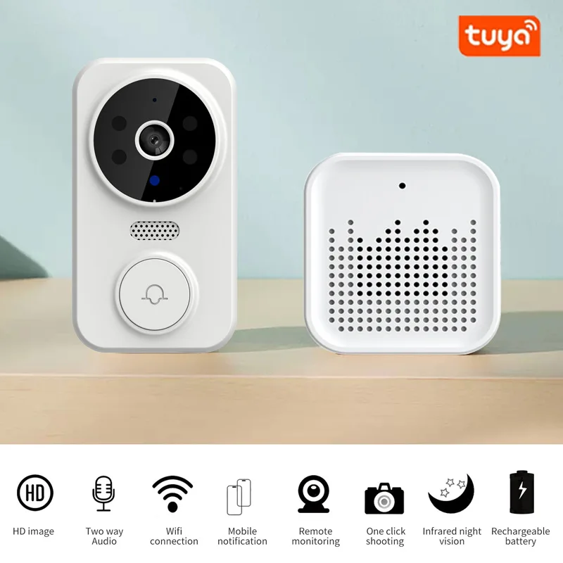 Wifi Wireless Remote Visual Doorbell Two-way Intercom HD IR Night Vision Tuya Monitoring Black White