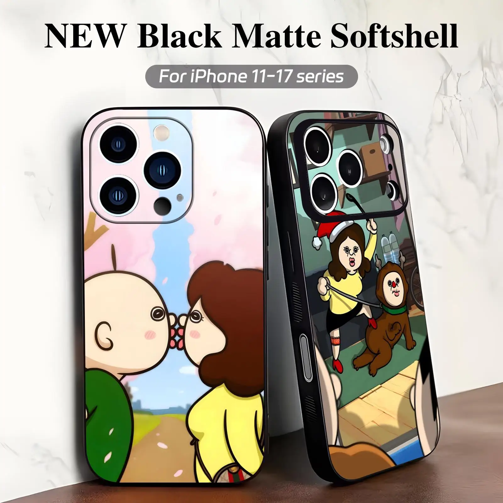 Funda para Teléfono iPhone 17 16 16e 15 14 13 12 Plus Mini Pro Max, Antigolpes, Suave, Negra, Anime Bangbang y Yuzhi