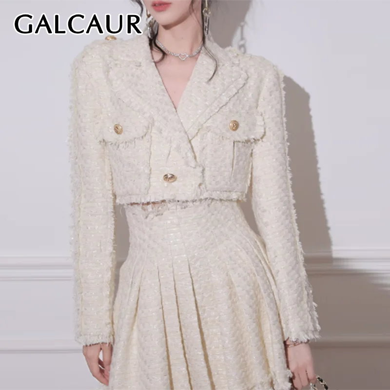 

GALCAUR Patchwork Tassel Short Blazers For Women Notched Collar Long Sleeve Spliced Button Fashion Temperament Blazer Female New