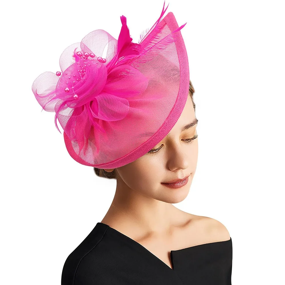

Vintage Feather Fascinator Hats with Hair Clip Tea Party Mesh Flower Headpiece Wedding Horse Racing Bridal Festival Accessories