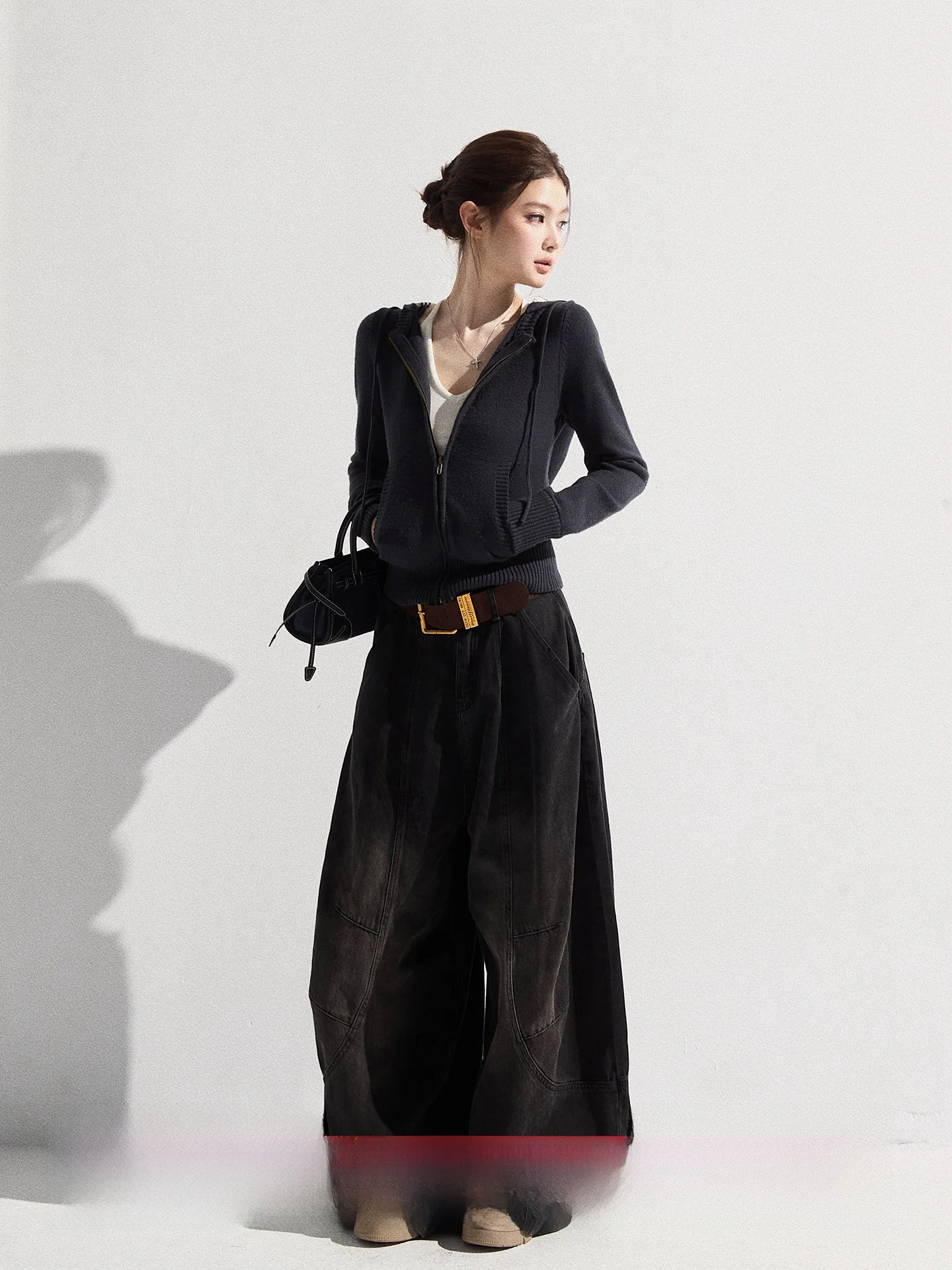 

Винтажные широкие джинсы с завышенной талией, женские свободные брюки длиной до пола, осенние модные повседневные брюки с высокой талией, без стрейч