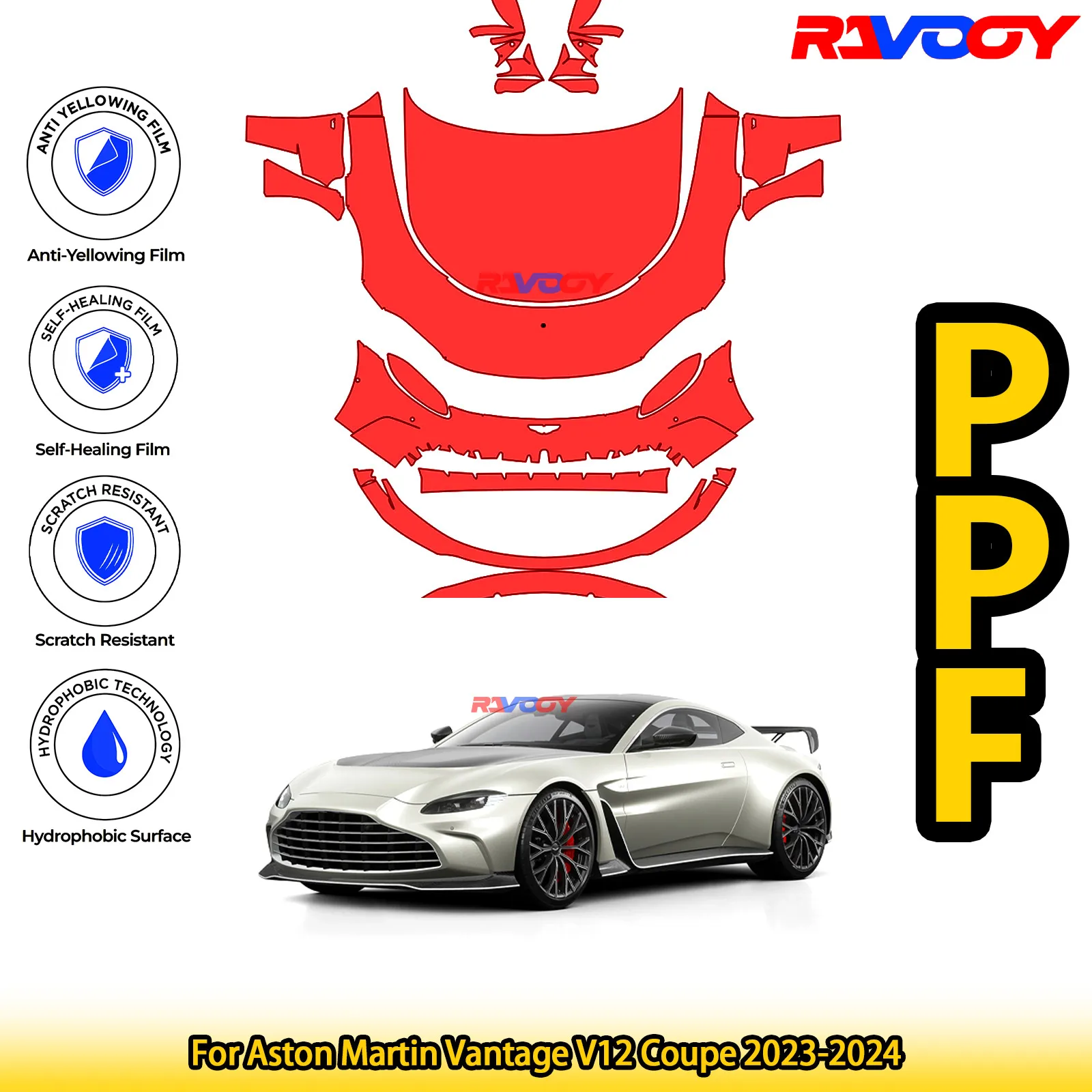 

For Aston Martin Vantage V12 Coupe 2023-2024 Glossy Matte Black Precut front PPF Kit Paint Protection Film