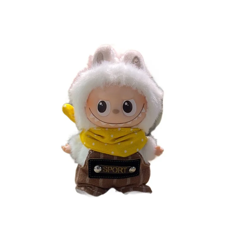 10.5 cm Labubu 4.0 Mini Pop Gestreepte Overalls Outfit Set Speelse Dagelijkse Kleding Ropa Labubu Pop Accessoires Kerstcadeau