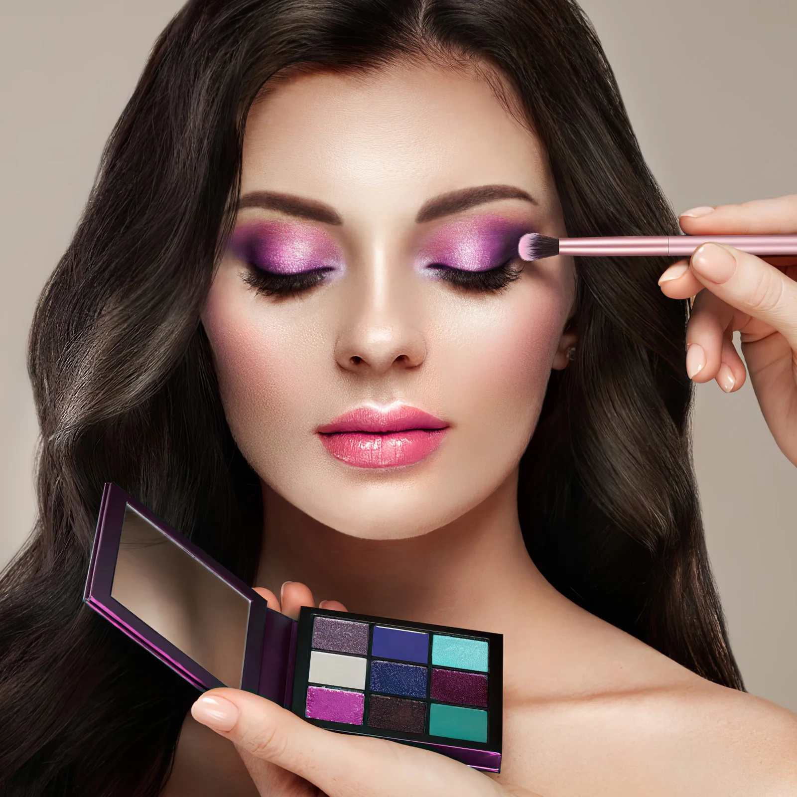 

Double Ended Makeup Brushes Professional Brush for Woman Premium Fiber Bristles Aluminium Handle Long Use