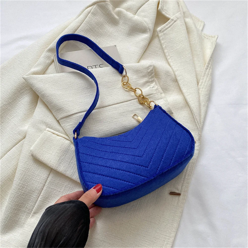 9 Colors Casual Female Men Tote Bag Mini Solid Color Shoulder Pouch Felt Chain Women Handbag Underarm Bag Messenger Bag