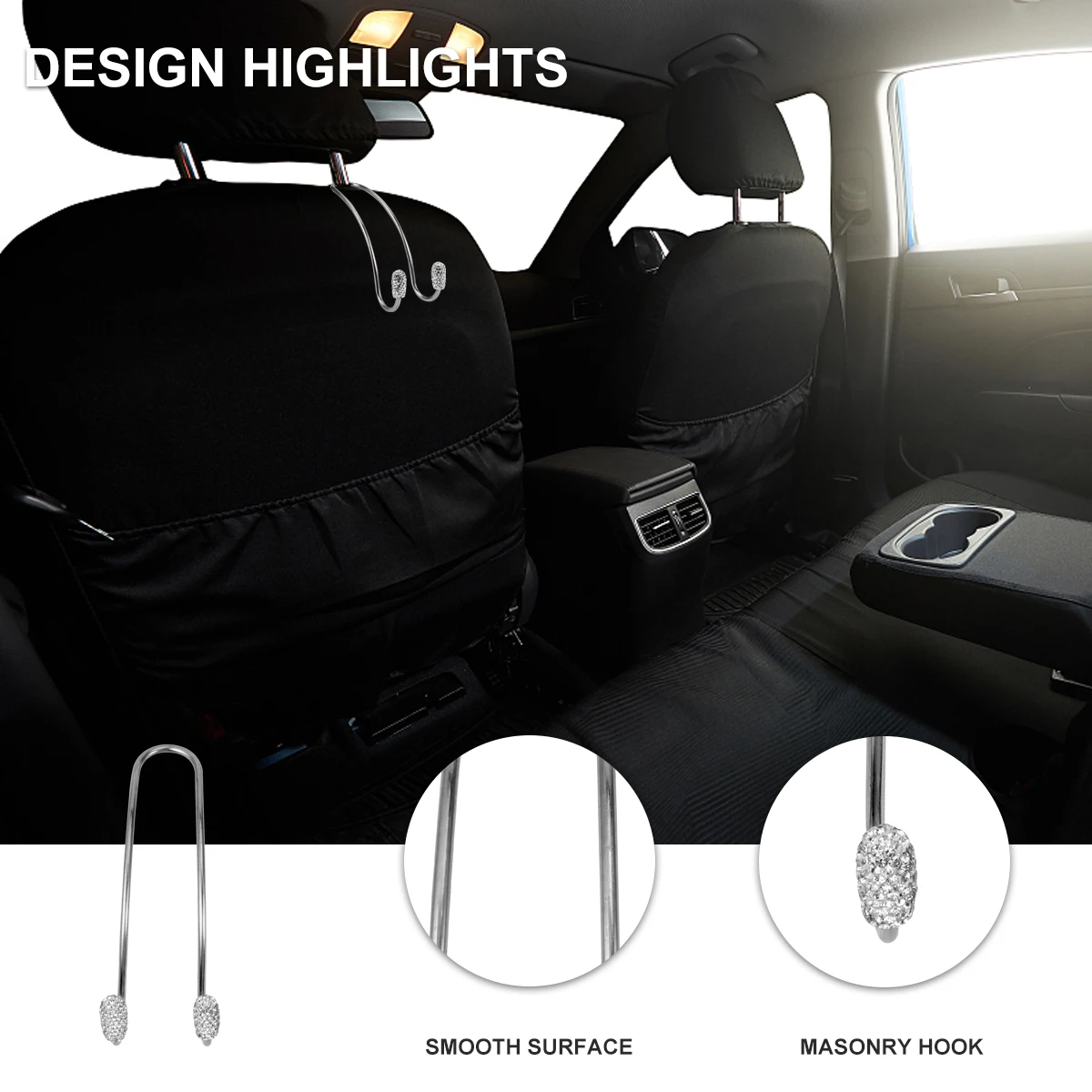 

1 Pair Car Seat Hook Stainless Steel 20Kg Capacity Easy Install For Car Headrest Hanger Back Seat Organizer