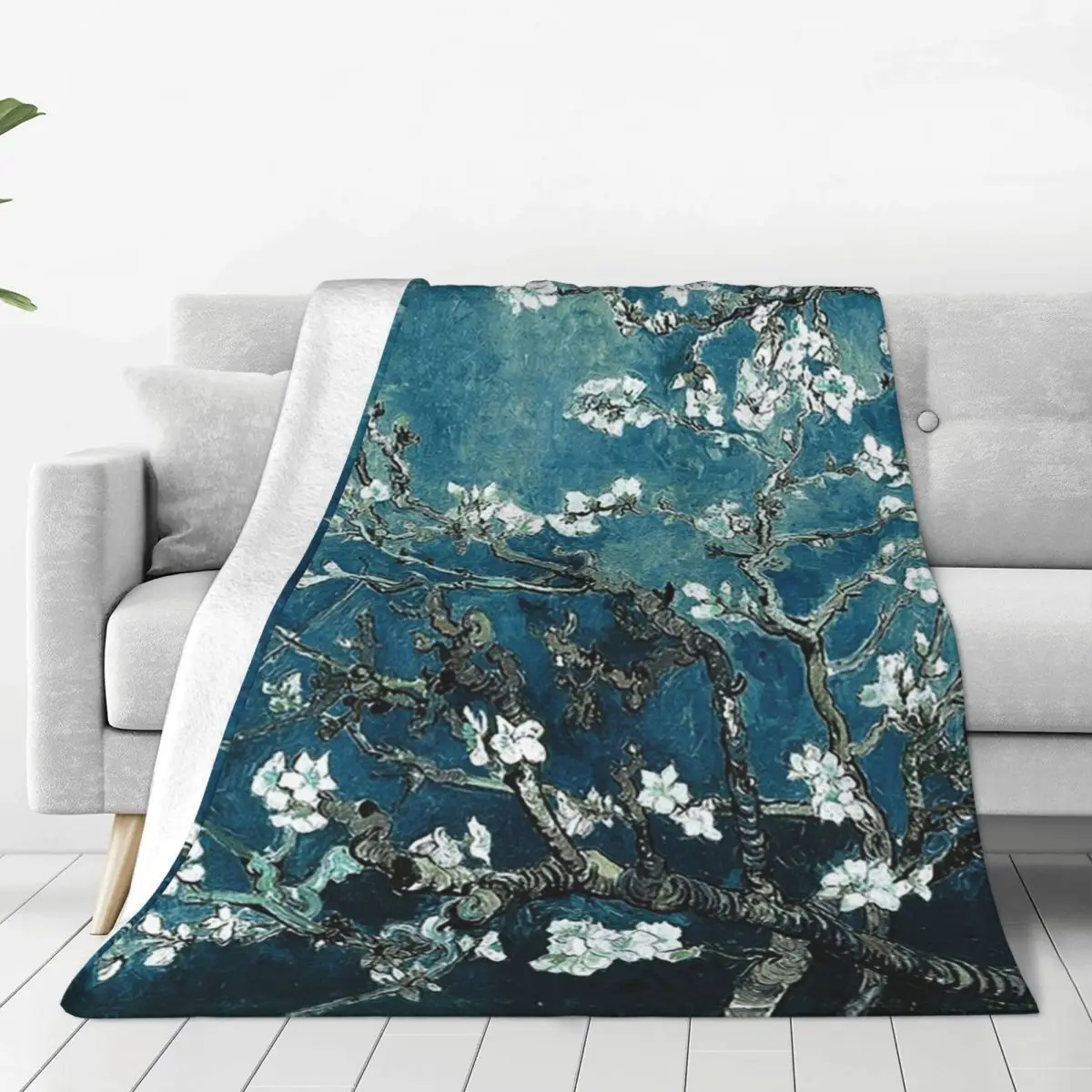 

Van Gogh Almond Blossoms Dark Teal Blankets Flannel Warm Sofa Throw Blankets For Home Bedroom Travel Throws Bedspread Quilt