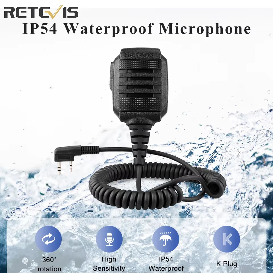 Retevis HK006 IP54 Waterproof Microphone Walkie Talkie Tangent Mic Shoulder Speaker PTT for Kenwood Baofeng UV-5R UV82 RT622