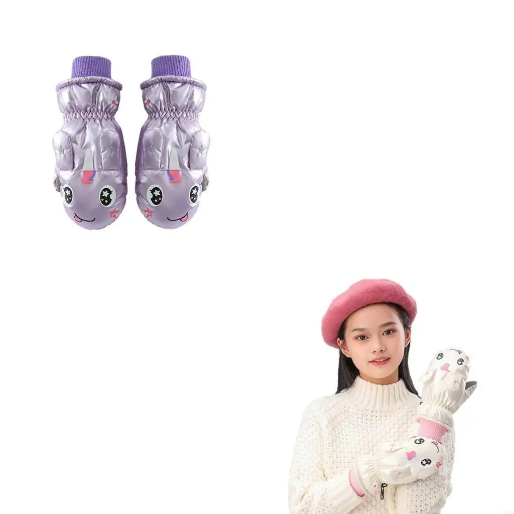 

Colorful & Waterproof Kids Gloves Children Fingerless Ski Gloves Cartoon Pattern Gloves for Snowboarding & Cold Weather 425F