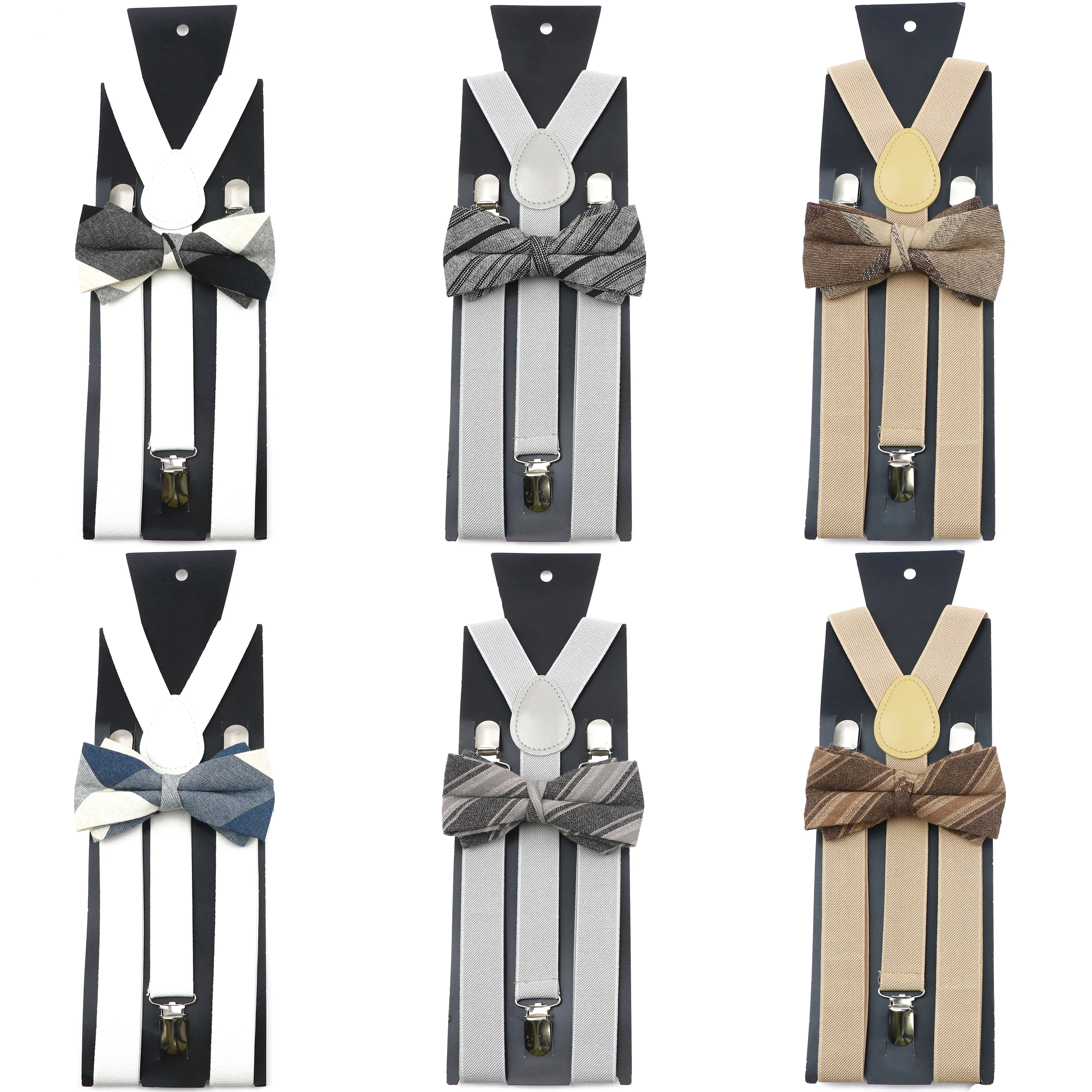 Solid Color Suspenders Replaceable Bowtie Set Fashion Mens Bussiness Party Dinner Suit Shirt Pants Accessory Cotton Striped Tie