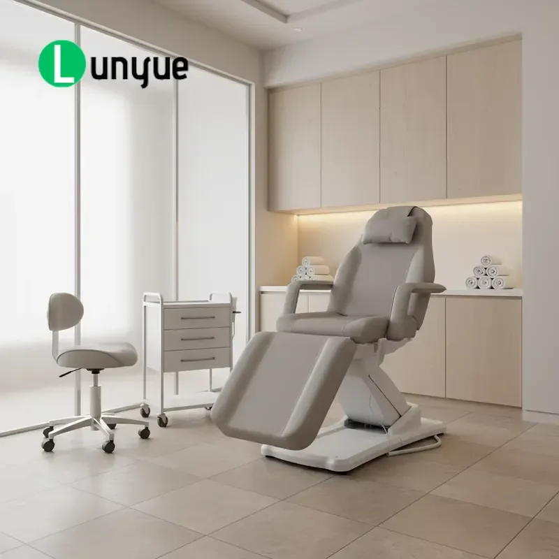 Beige Three Motor Adjustable Beauty Eyelash Table Massage Facial Chair For Spa Treatment Room Comfortable Design