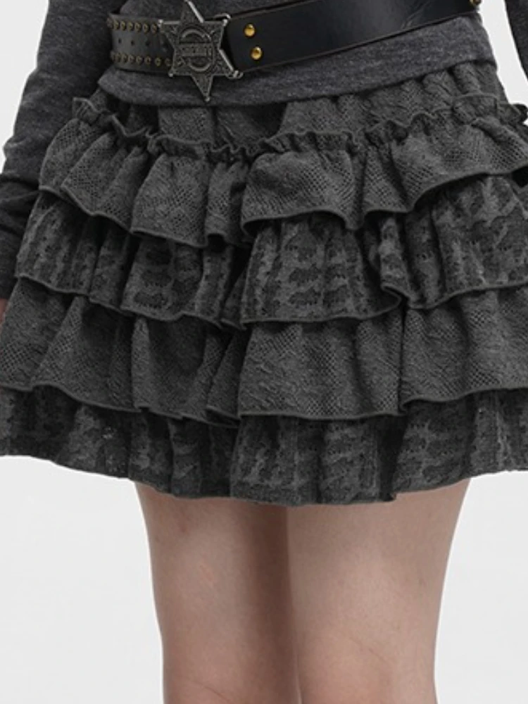 Gonna moda vintage donna autunno grigio a strati con volant torta minigonna corta a vita alta retrò chic caldo ed elegante abito coreano