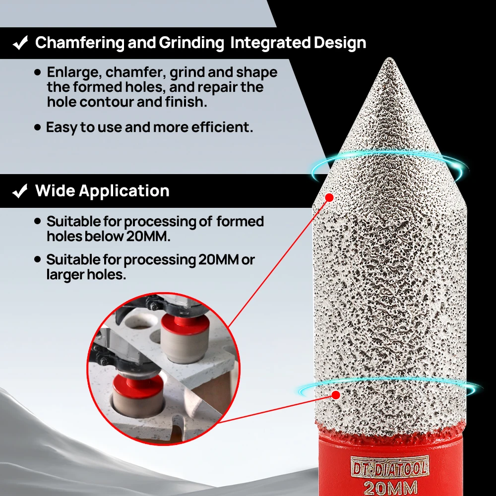 DIATOOL-Diamond Chamfering Milling Bit Crown Bevelling, Grinding for Ceramic Marble Porcelain, Dia 20, 25, 35 50mm Milling Bit