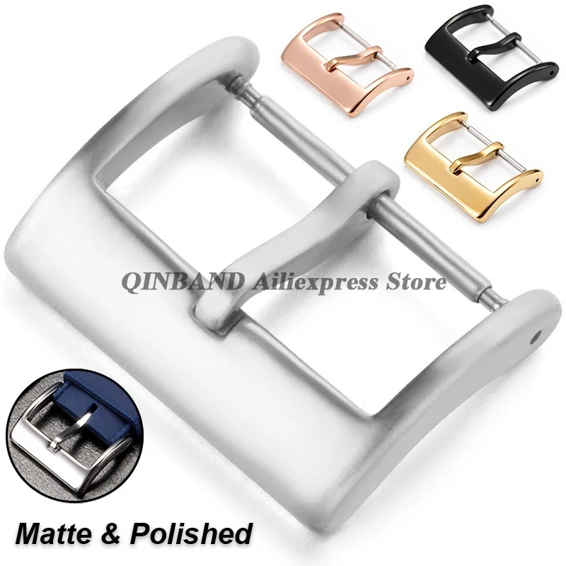 Pin Watch Buckle Matte Polished Solid Buckles Silver Black Rose Gold Watch Clasp 16/18mm 20mm 304L Stainless Steel Square Button