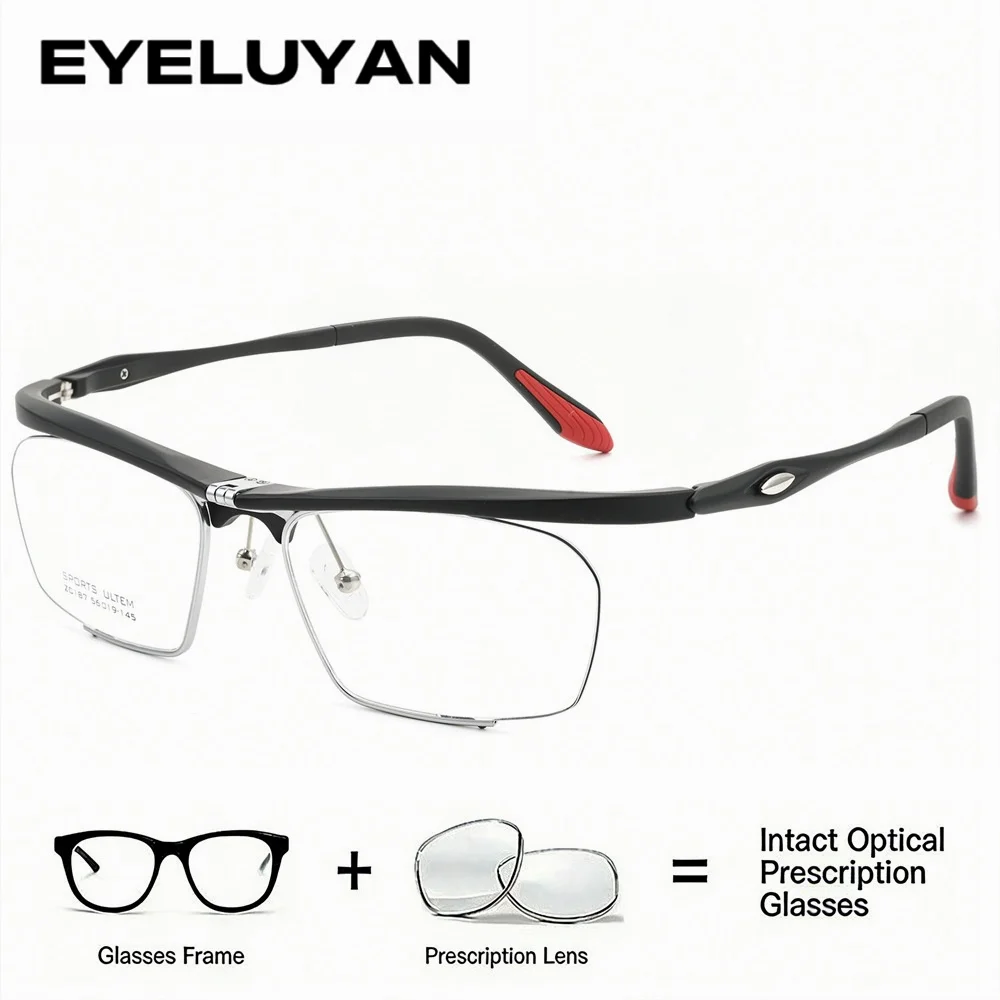 

EYELUYAN Unisex Sports Photochromism Prescription Glasses 180° Flip Up Semi-rimless Myopia Eyeglasses Anti-slip Optical Eyewear