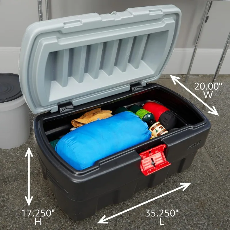 Imagem -02 - Rubbermaid-caixa de Armazenamento Bloqueável Actionpacker 35 Gal Cinza e Preto ao ar Livre Industrial Robusto