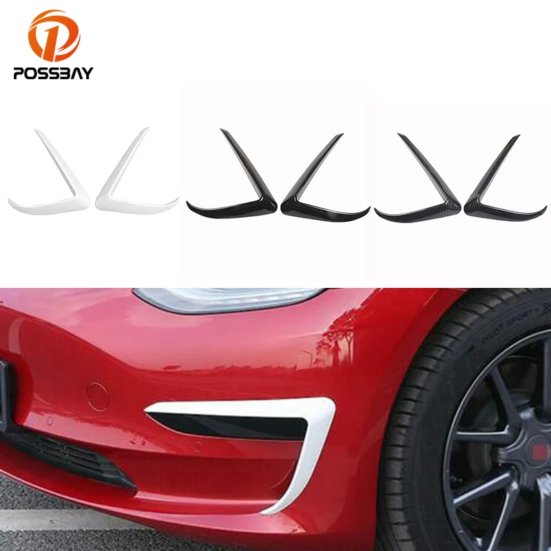 1 Pair Car Front Light Eyebrow Wind Knife Fog Lamp Frame Trim ABS Black Carbon Fiber for Tesla Model 3 2017 2018 2019 2020