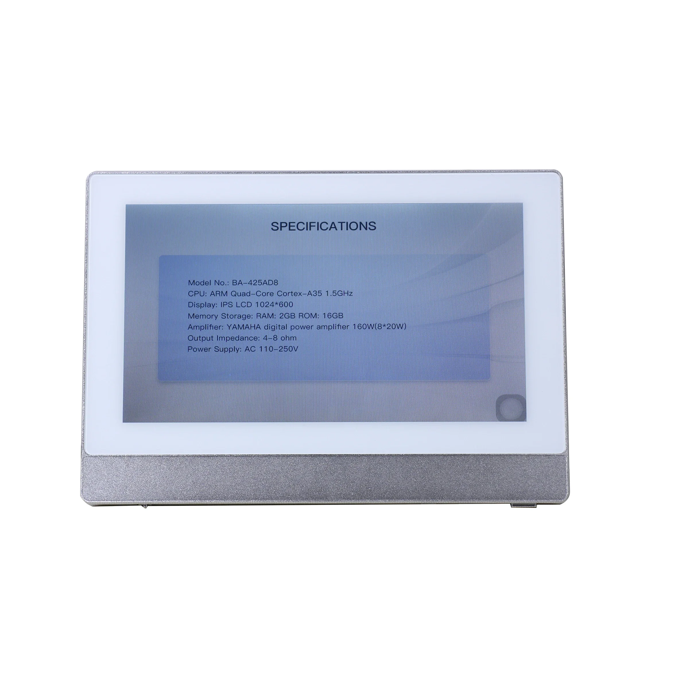 7 Inch Touch Screen 8 Channel 20W Wireless Class D Wall Amplifier with WiFi/ Blue-tooth/ USB/ Tuya