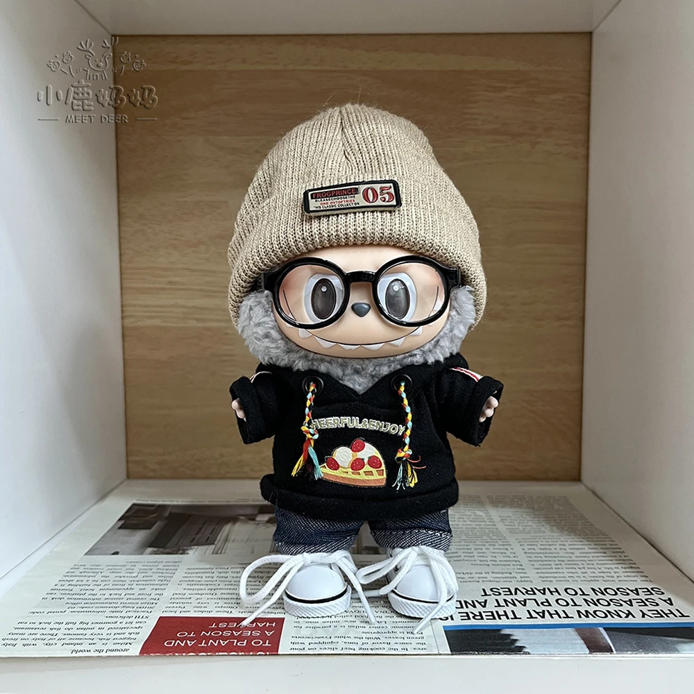 

17cm Labubu Doll Clothes Sitting Party Outfit White Black Bear Hoodie DIY Gifts