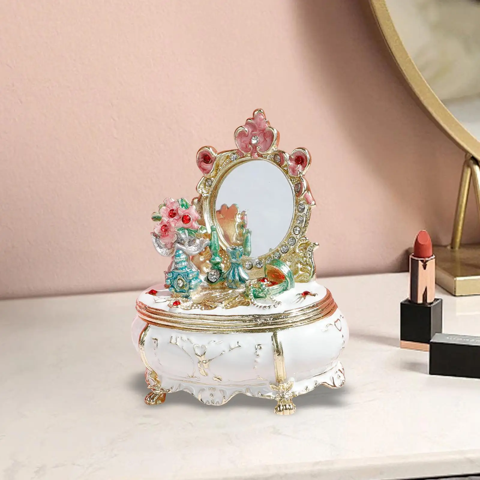 

Enameled Trinket Jewelry Box Desktop Keepsake Box Women Handcraft Display Party Earrings Holder Dressing Table Design Home Decor