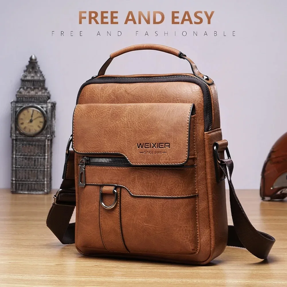 Men\'s Vintage Leather Crossbody Shoulder Bags High quality Tote Fashion Business Man Messenger Bag Leather Bags fanny pack