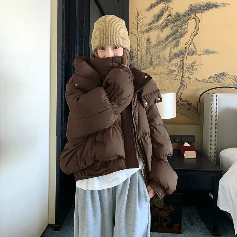 Women's Clothing Small Thickened Short Hooded Bread Jacket Temperament Commuting Grey Design Sense New White Duck Down Jacket