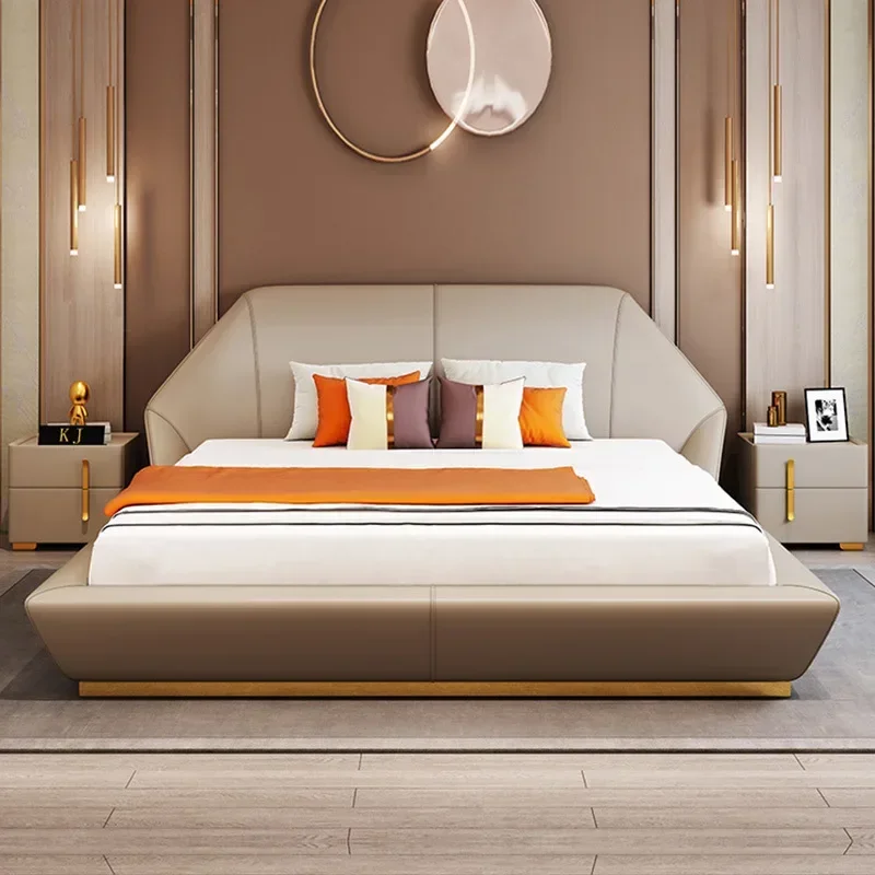 Postmodern light luxury leather bed double Nordic ins Internet celebrity bedroom 1.8 meters storage master bedroom marriage bed