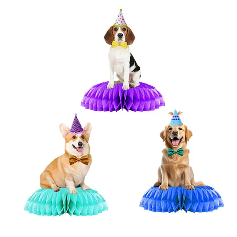 Reusablepet Dog And Cat Themed Honey Comb Centerpieces Decoration Tabletop Decoration Cute Dog Birthday Party Decoration 3 PCS