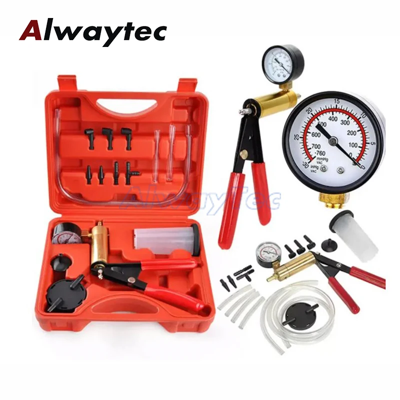 

Car Manual Brake Bleeder Vacuum Pump Kit Automotive Fluid Tester with Gauge Adapters 2 in 1 Handheld Pistol Test Tools for Car