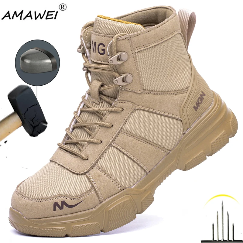 

Новая модная мужская рабочая обувь, защитные ботинки, противоударные кроссовки, обувь со стальным носком, мужские высокие рабочие ботинки, защитные ботинки