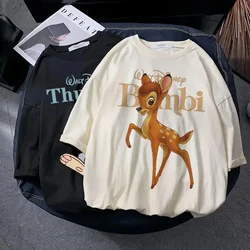 T-shirt unisexe à manches courtes pour femmes, mode rétro d'été, Kawaii, dessin animé mignon, graphique imprimé Bambi, vêtements Y2K, Y-Clothes