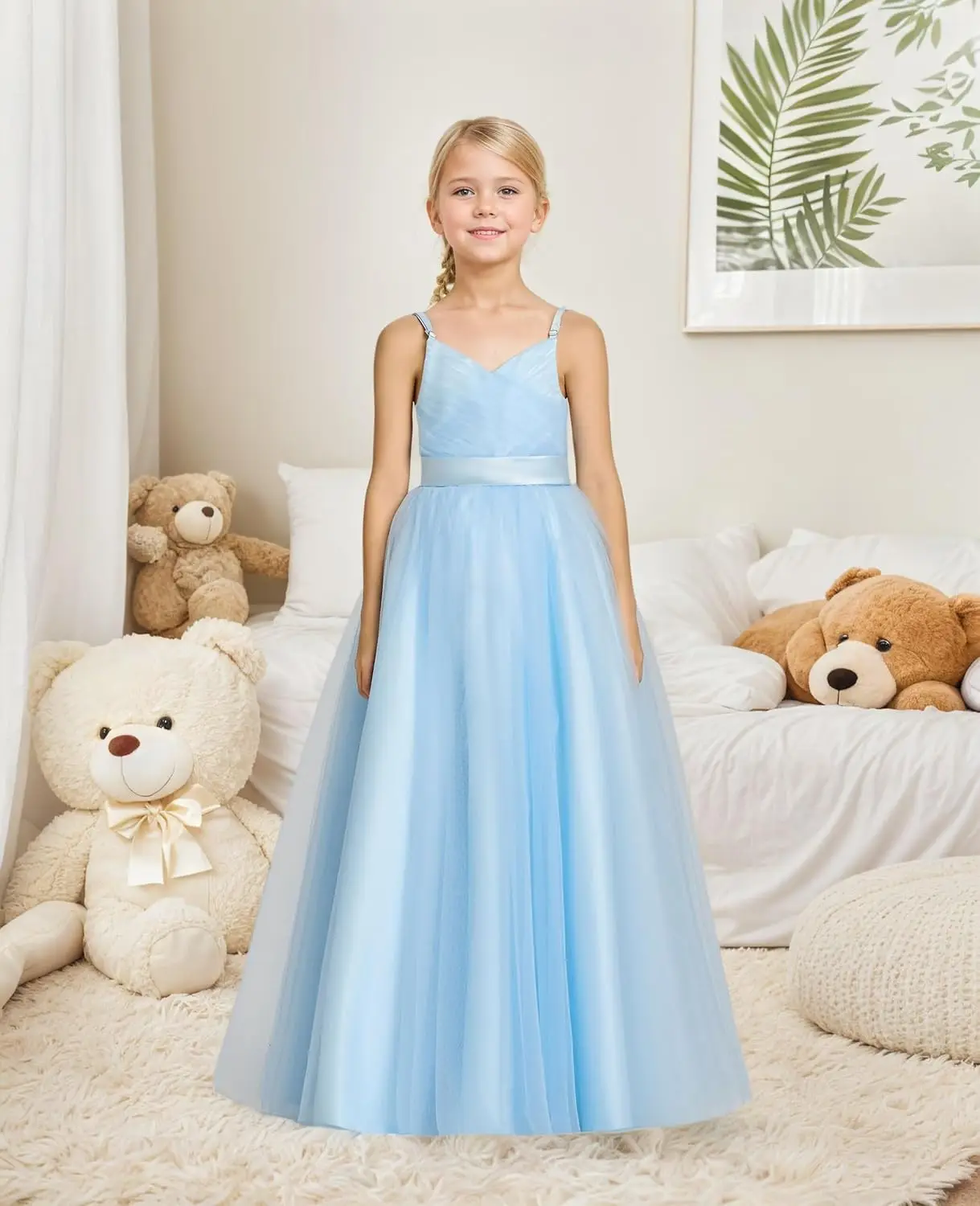 Flower Girl Spaghetti Strap Dress Tulle Princess Pageant Dress A-Line Ball Gowns Wedding First Communion  Flower Girl Dresses