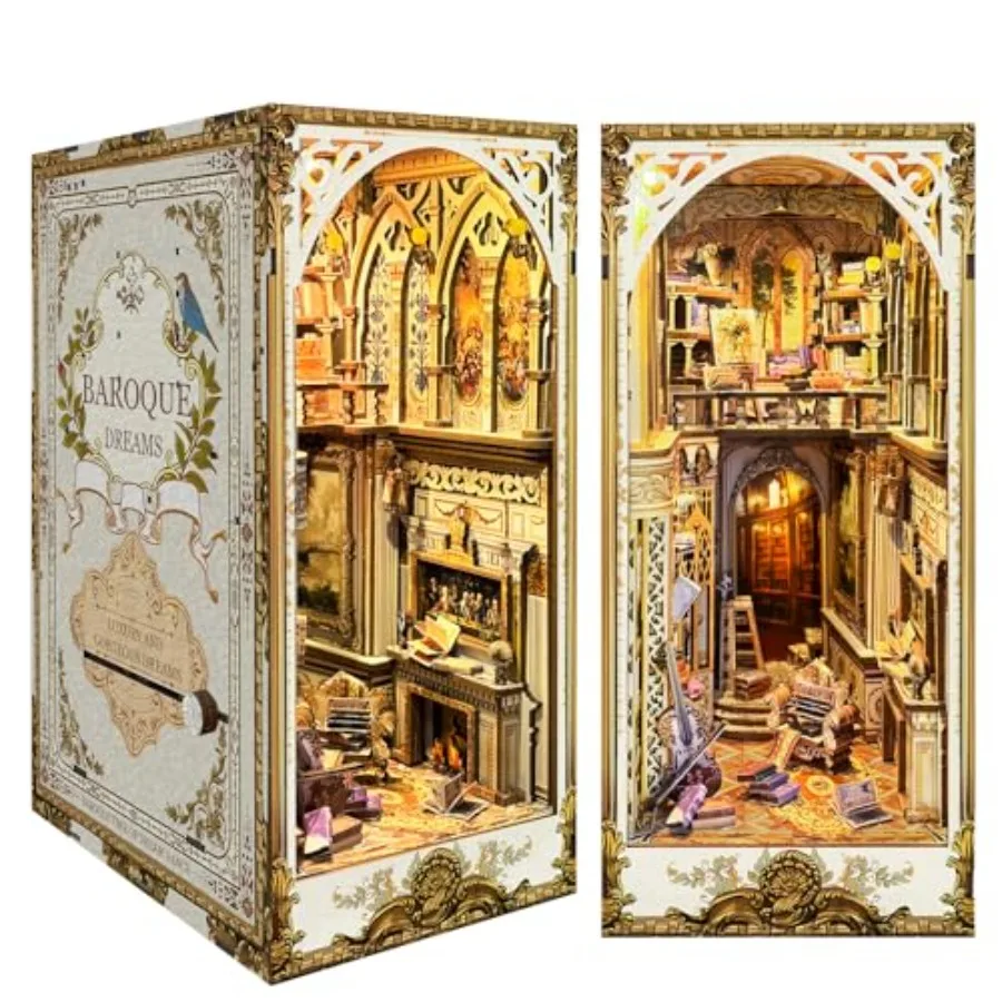 

DIY Book Nook Kit - Bookend Diorama with LED - 3D Wooden Puzzle DIY Miniature House Kits - Bookshelf Insert Decor - Booknook Do