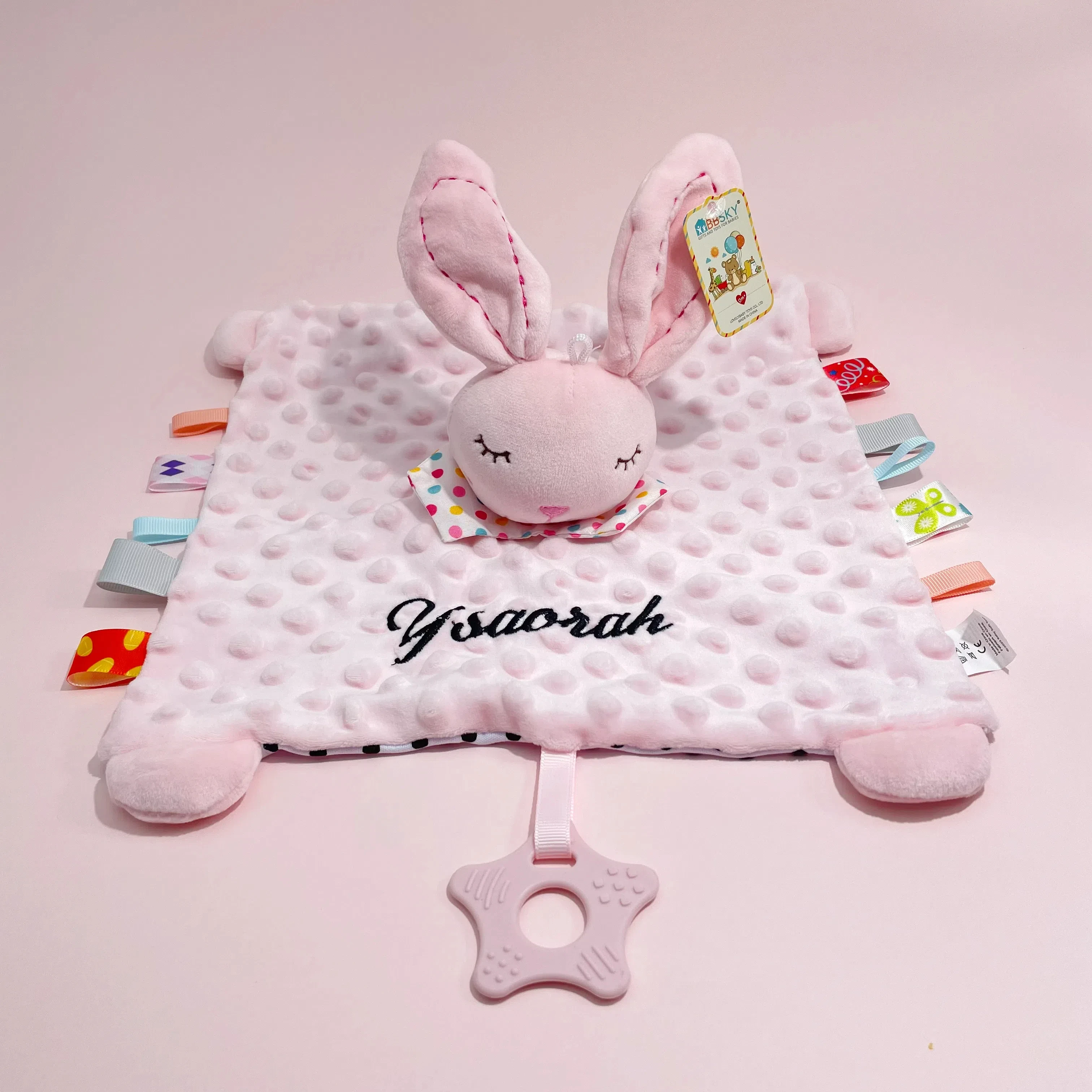 Personalisierte Baby-Elefant-Sicherheitsdecke mit Bio-Baumwoll-Silikon-Beißring, hypoallergene Geschenke für die Dusche von Neugeborenen – Detail 14