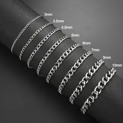 Punk Cuban Chain 3-10mm Wide Minimalist Bracelet Men Women Stainless Steel Gold Color Basic Hip Hop Figaro Chain Jewelry Gift